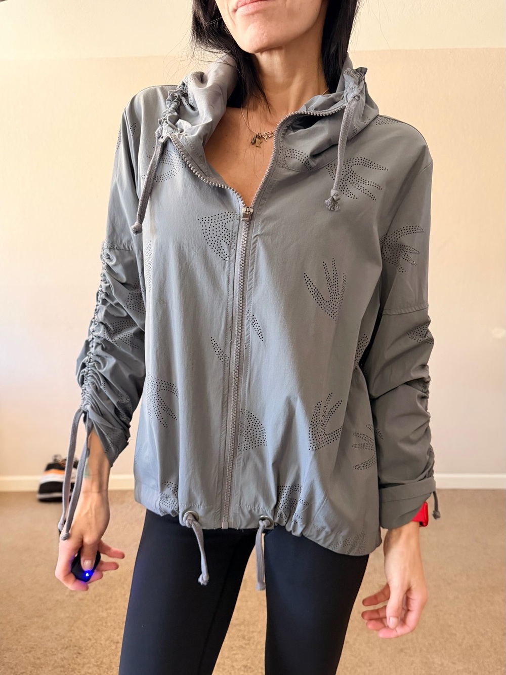 NWOT Nanette Lepore Perforated Bird Print Lightweight Windbreaker Jacket - Gray